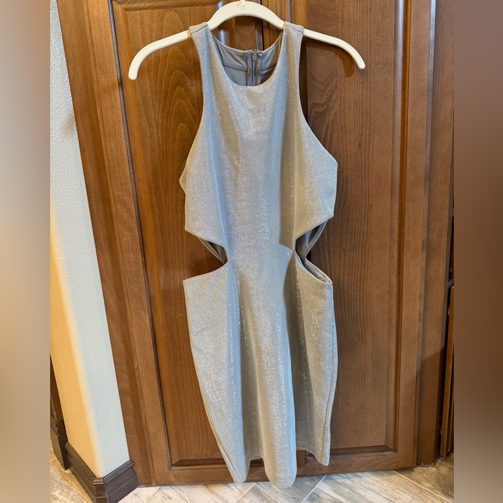 Express Silver Halter Bodycon Dress